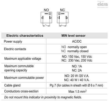 Elesa Oil electrical level indicators, HCY.76-E-NO-M10 HCY-E